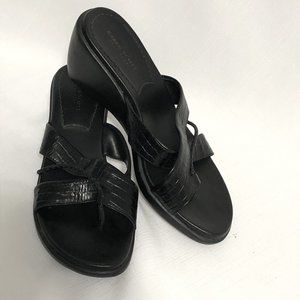 Karen Scott Black Leather Wedge Sandals Size 7M